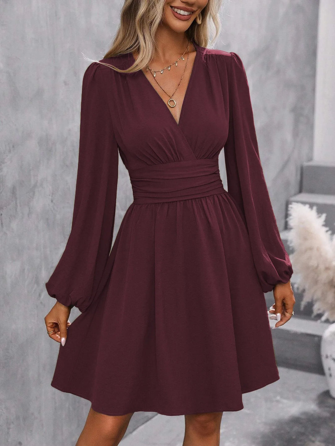2025 Asymmetric Neck Lantern Sleeve Dress Women Winter Knit Dress with Waist Shirring Bodycon Long Maxi Dress