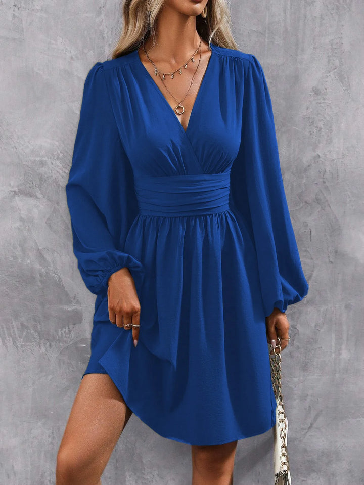 2025 Asymmetric Neck Lantern Sleeve Dress Women Winter Knit Dress with Waist Shirring Bodycon Long Maxi Dress