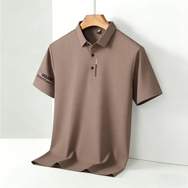 2026 Men's Taupe Short Sleeve Polo Shirt URBANE CLASSIC & FASHION Print Textured Breathable Summer Casual Fashion Tee