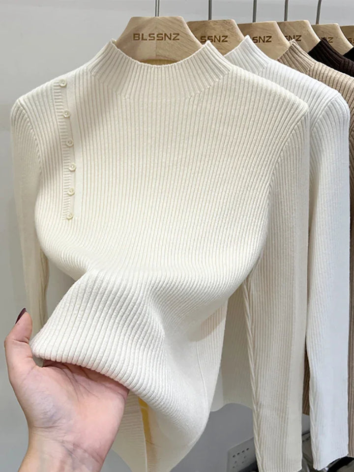 2025 Turtleneck Pullovers New-coming Autumn Winter Top Pull Femme Sweaters Long Sleeve Slim Button Korean Women's Sweater