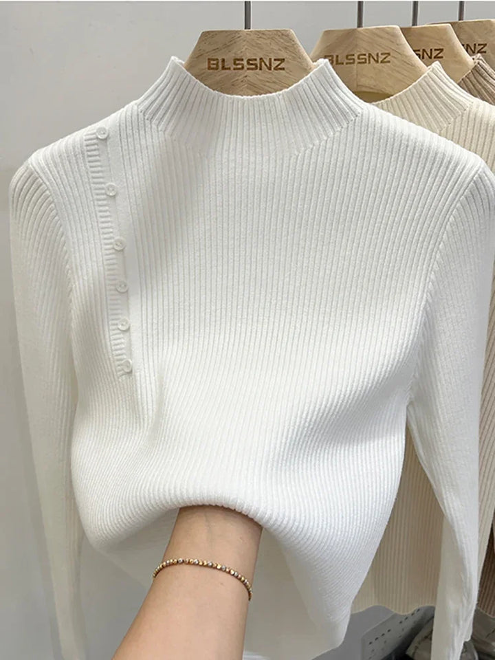 2025 Turtleneck Pullovers New-coming Autumn Winter Top Pull Femme Sweaters Long Sleeve Slim Button Korean Women's Sweater