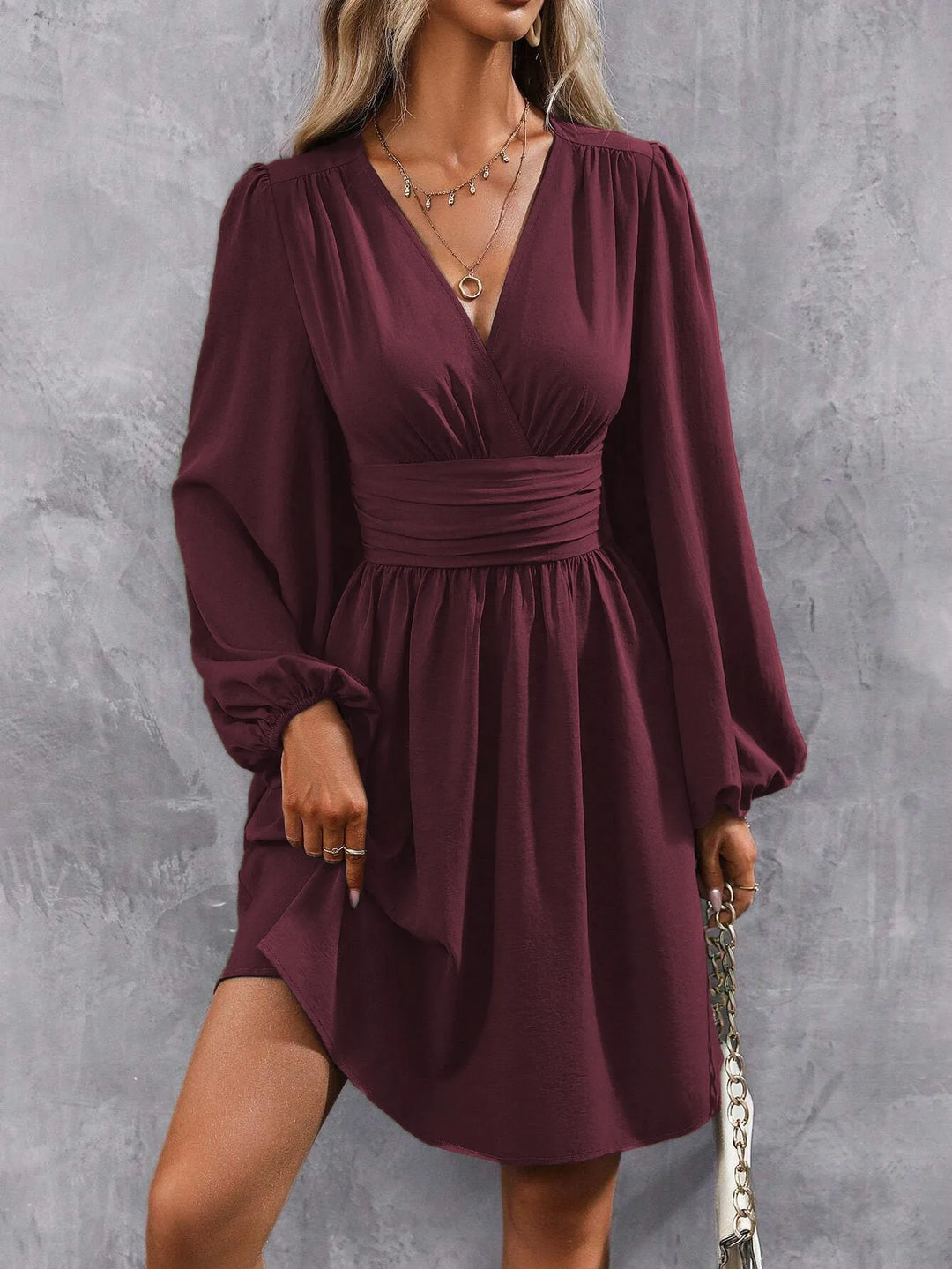 2025 Asymmetric Neck Lantern Sleeve Dress Women Winter Knit Dress with Waist Shirring Bodycon Long Maxi Dress