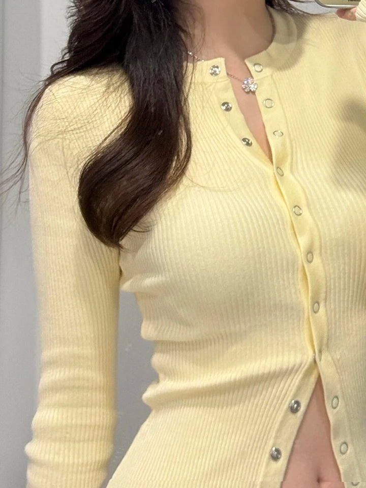 Aoaiiys Knitwear Cardigan Women's Single Breasted Long Sleeve Sweater Coats Korean Simple Classic Slim Cardigans Fall Clothes