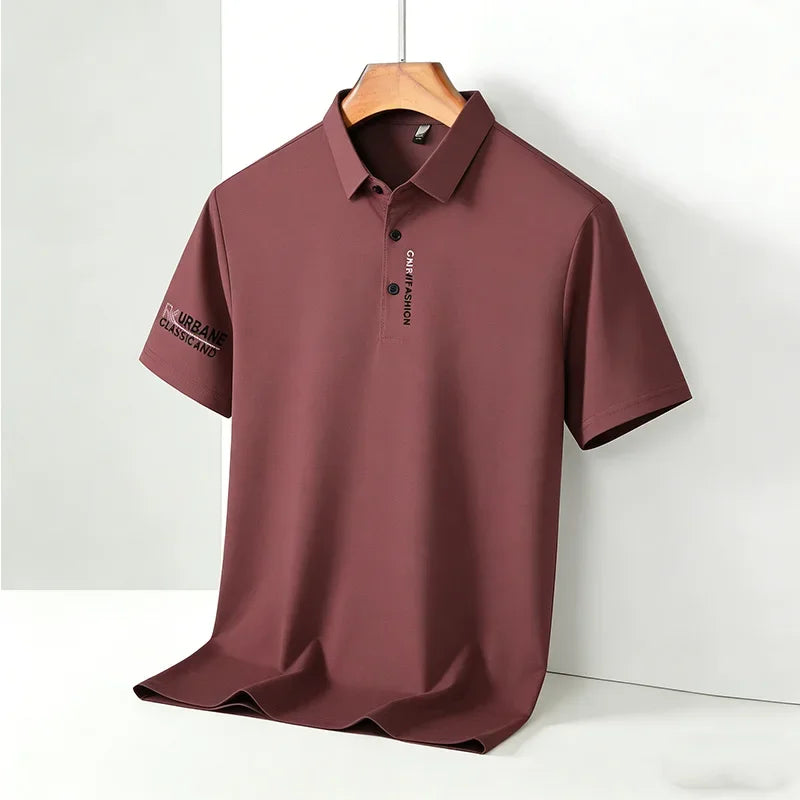 2026 Men's Taupe Short Sleeve Polo Shirt URBANE CLASSIC & FASHION Print Textured Breathable Summer Casual Fashion Tee